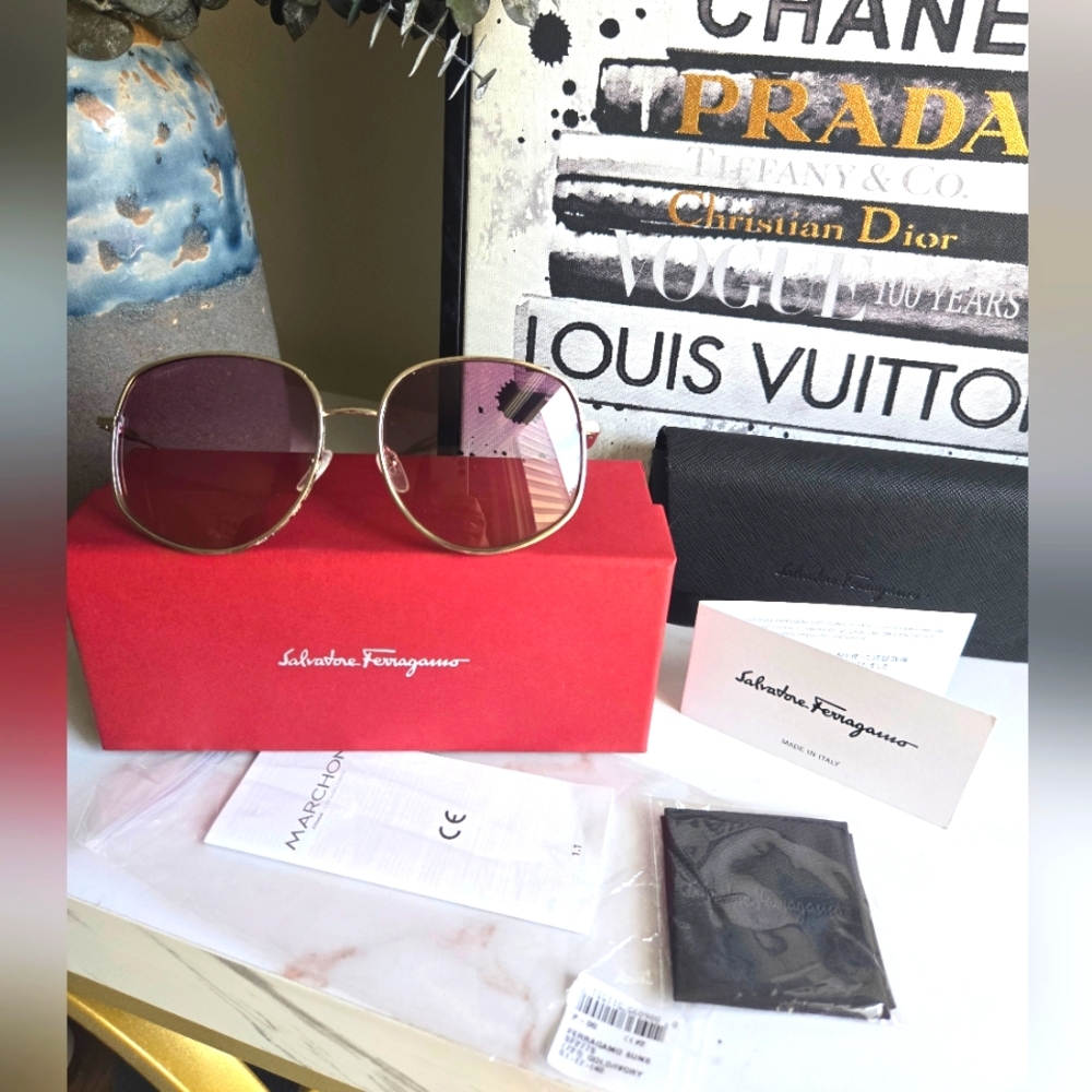 Salvatore Ferragamo Radiant Violet Women Rose Gold Ivory Sunglasses